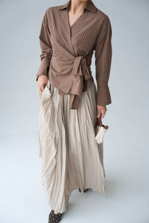 Side Tie Shirt - Milk Coffee - Qustyle - Globality Store - Women Clothes Wholesale Turkey