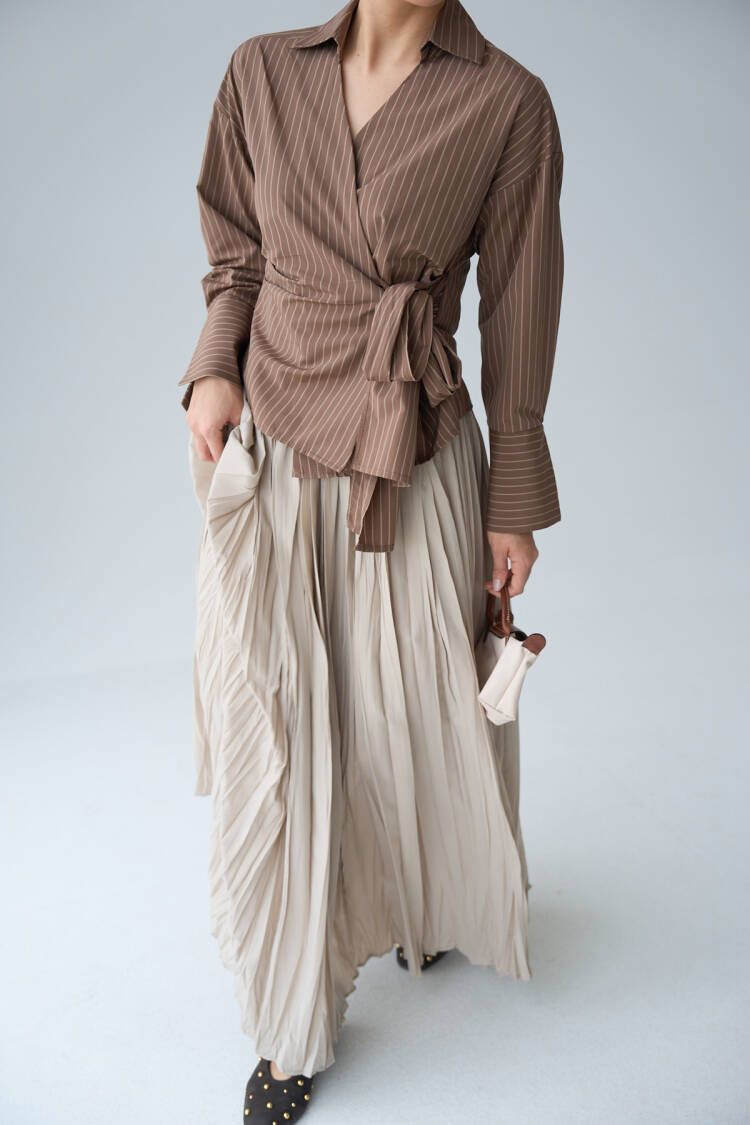 Side Tie Shirt - Milk Coffee