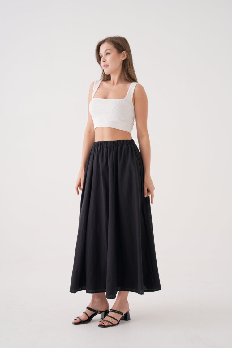 Voile Fabric Ruffle Long Lined Skirt 29062