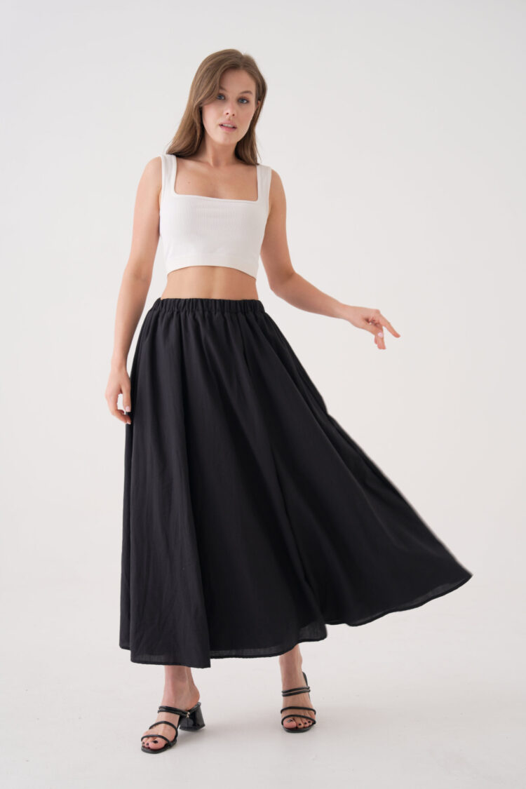 Voile Fabric Ruffle Long Lined Skirt 29062