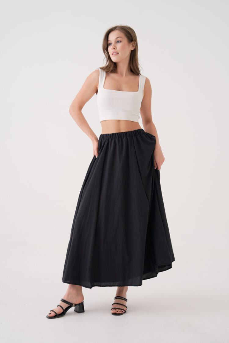 Voile Fabric Ruffle Long Lined Skirt 29062