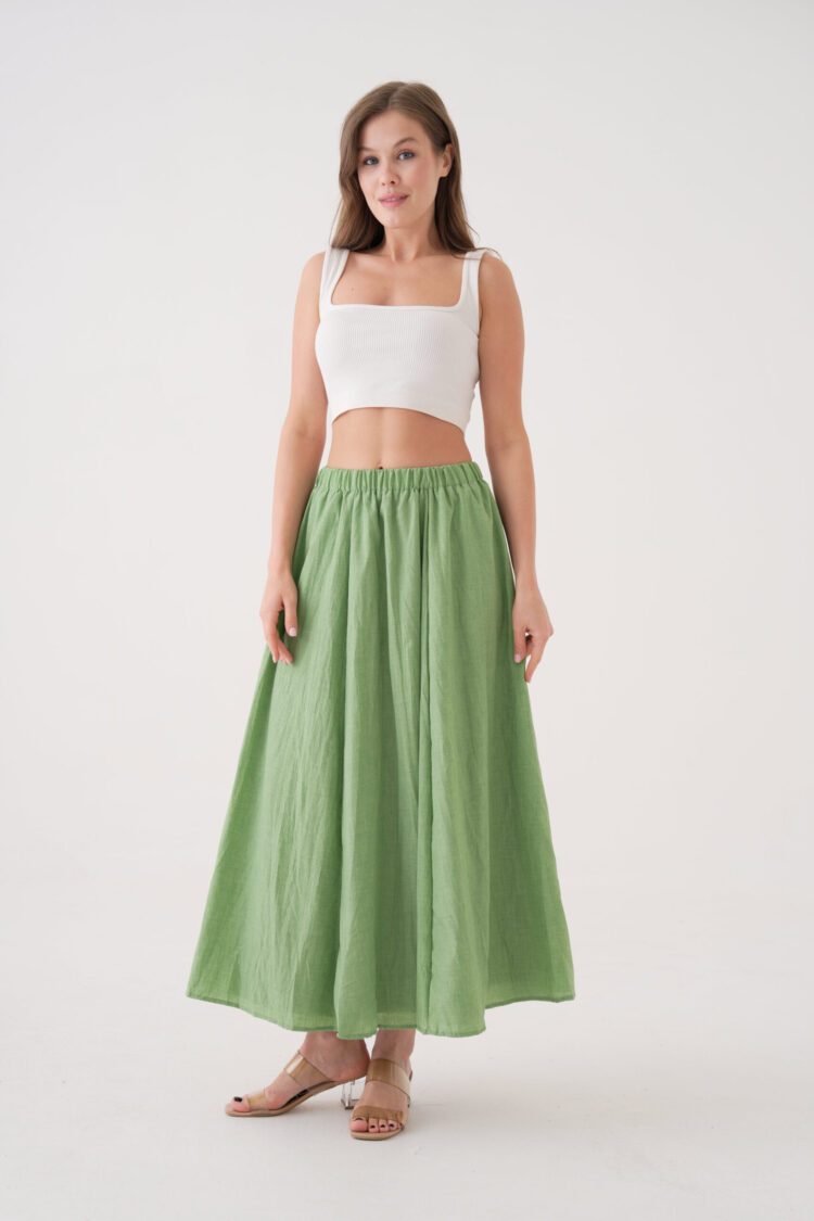 Voile Fabric Ruffle Long Lined Skirt 29062
