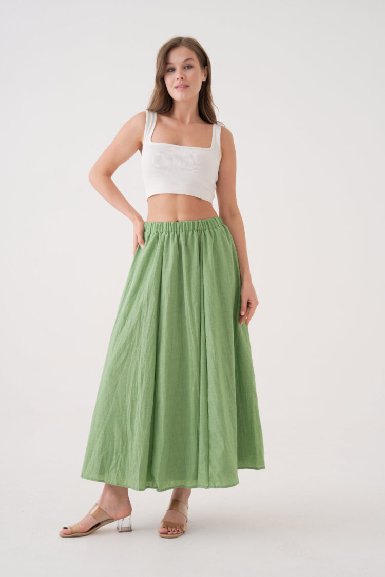 Voile Fabric Ruffle Long Lined Skirt 29062