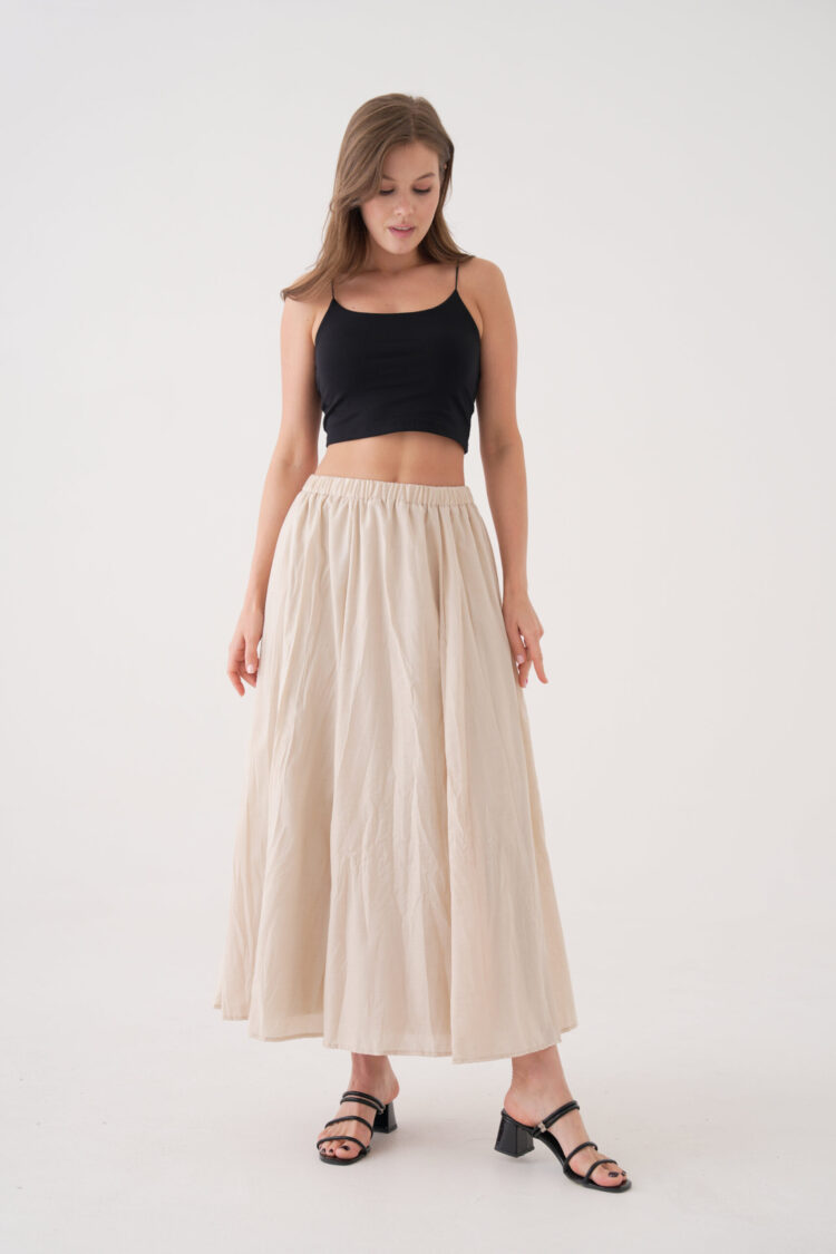 Voile Fabric Ruffle Long Lined Skirt 29062