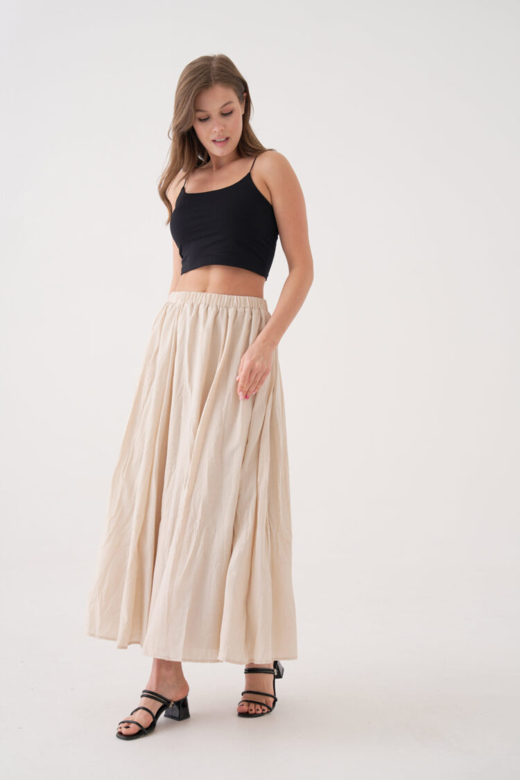 Voile Fabric Ruffle Long Lined Skirt 29062
