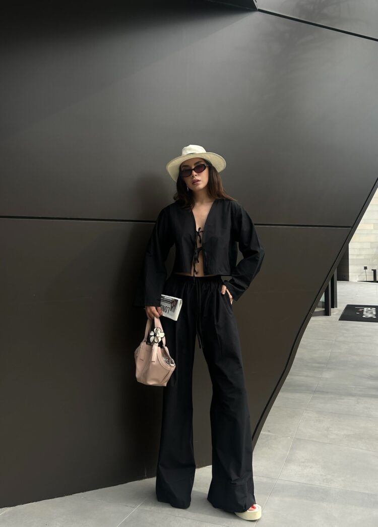 Poplin Fabric Waist Elastic Pocket Pants 29083