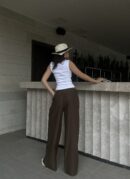 Coffee Poplin Fabric Waist Elastic Pocket Pants 29083 - First Angels - Globality Store - Women Clothes Wholesale Turkey