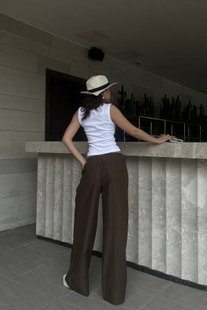 Coffee Poplin Fabric Waist Elastic Pocket Pants 29083 - First Angels - Globality Store - Women Clothes Wholesale Turkey