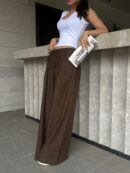 Coffee Poplin Fabric Waist Elastic Pocket Pants 29083 - First Angels - Globality Store - Women Clothes Wholesale Turkey