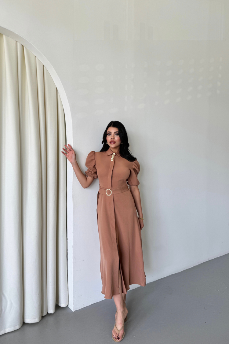 Collar Button Detailed Dress - Ello - Globality Store - Women Clothes Wholesale Turkey