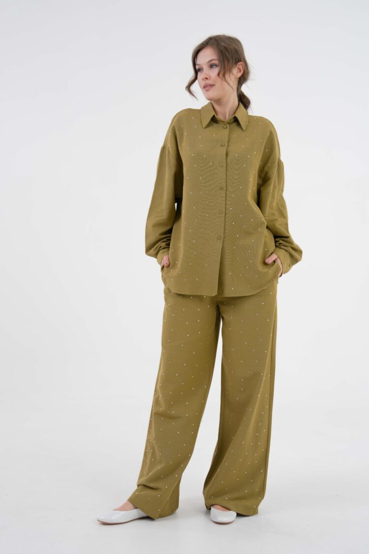 OilComplete Stone Shirt And Pants Bottom/Top Linen Suit 29079 - First Angels - Globality Store - Women Clothes Wholesale Turkey