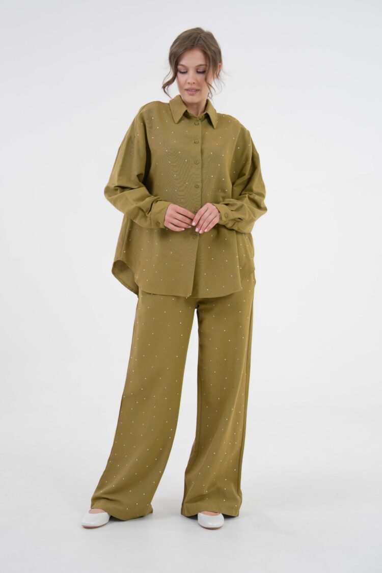 OilComplete Stone Shirt And Pants Bottom/Top Linen Suit 29079
