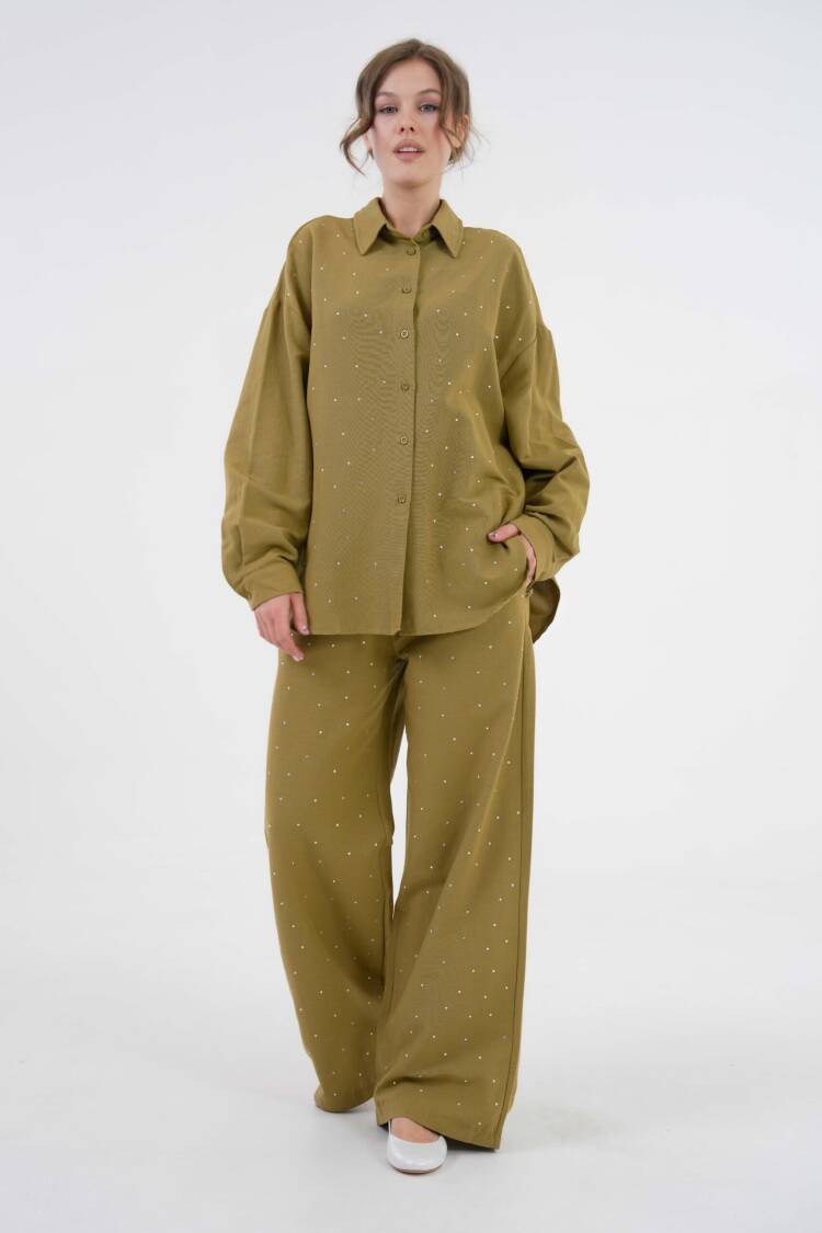 OilComplete Stone Shirt And Pants Bottom/Top Linen Suit 29079