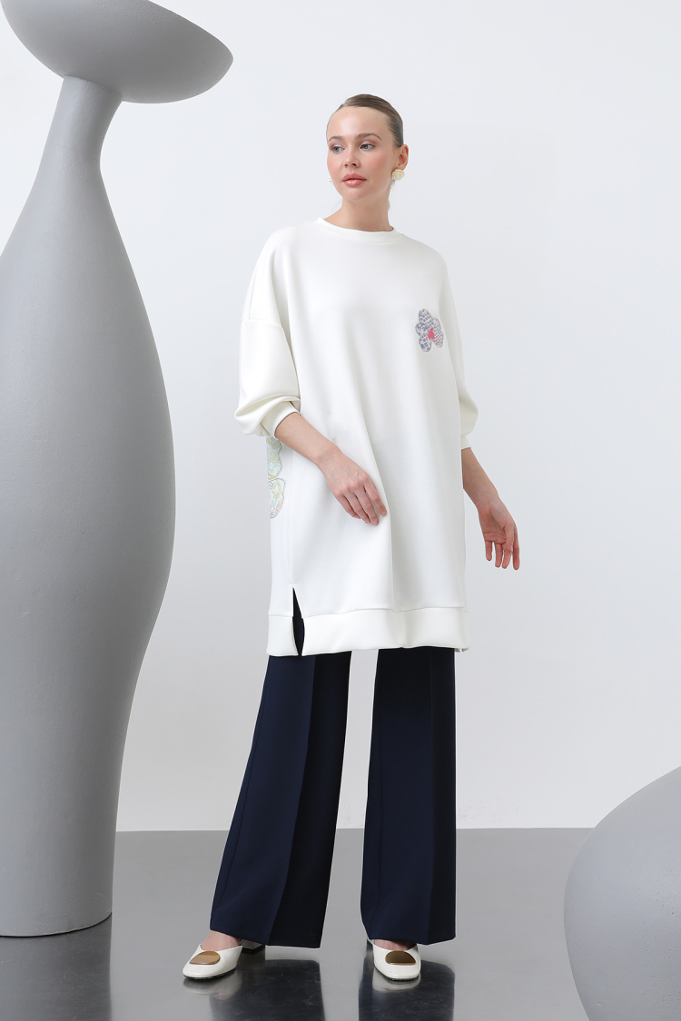 Women's Front And Back Embroidery Detailed Garnished Tunic - Puane - Globality Store - Women Clothes Wholesale Turkey