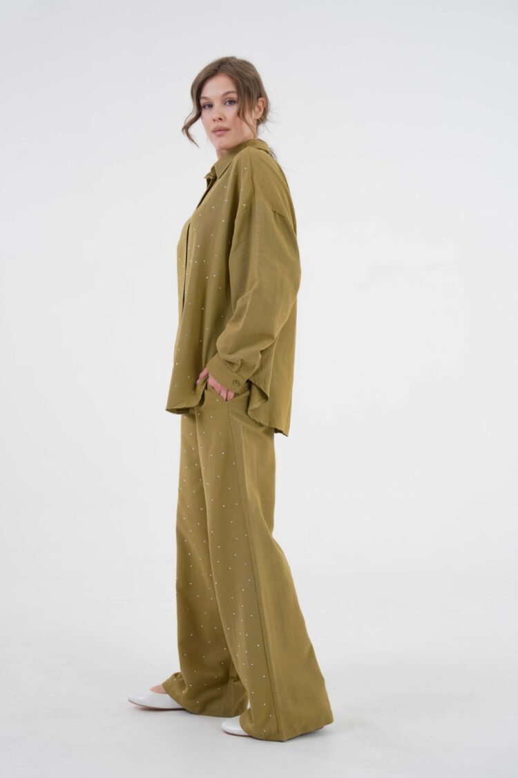 OilComplete Stone Shirt And Pants Bottom/Top Linen Suit 29079
