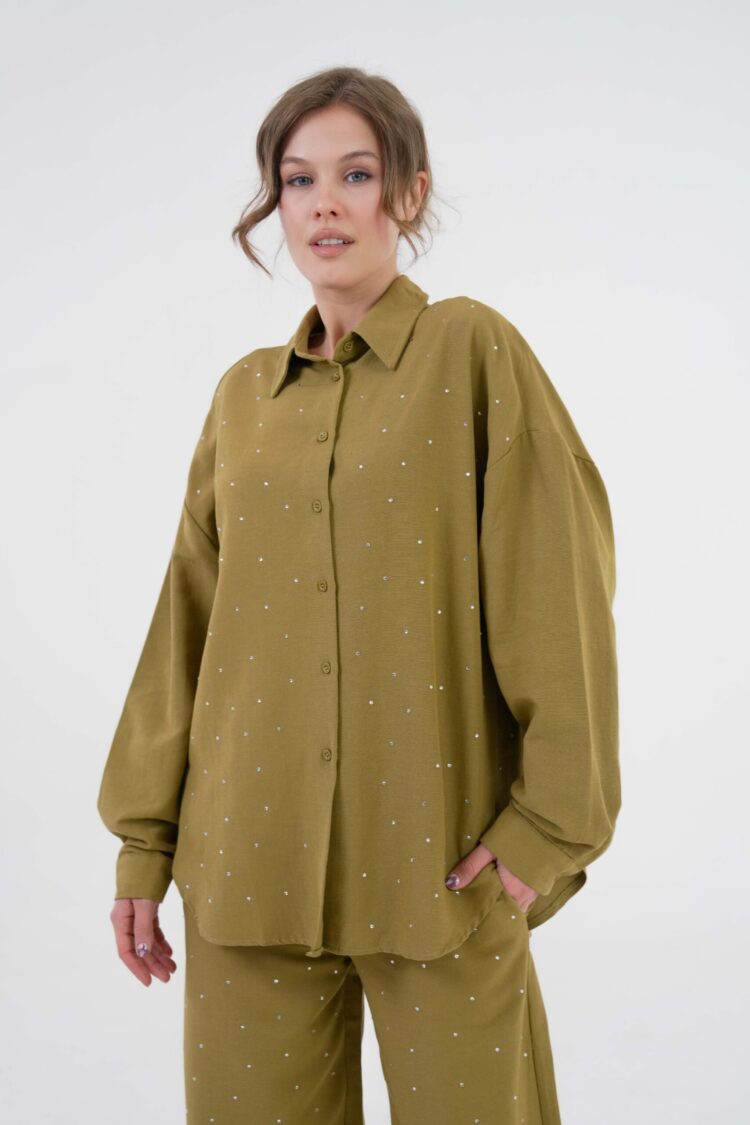 OilComplete Stone Shirt And Pants Bottom/Top Linen Suit 29079