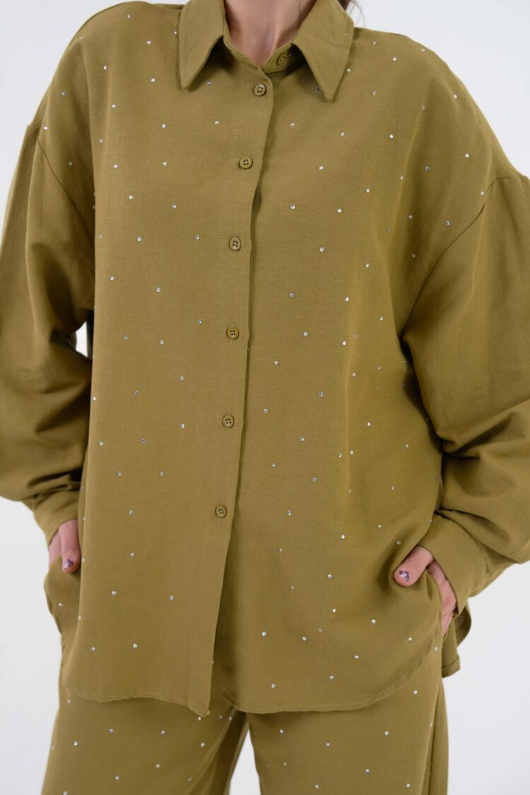 OilComplete Stone Shirt And Pants Bottom/Top Linen Suit 29079