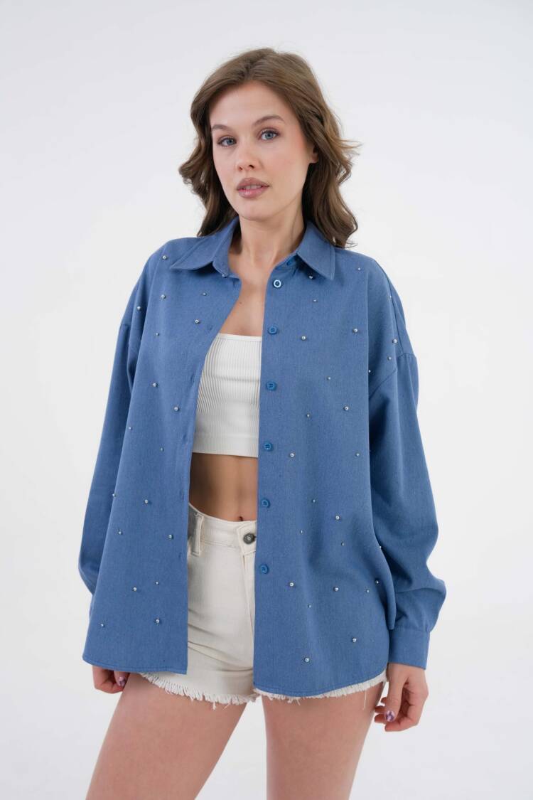 Pearl Stone Detailed Denim Shirt 29069