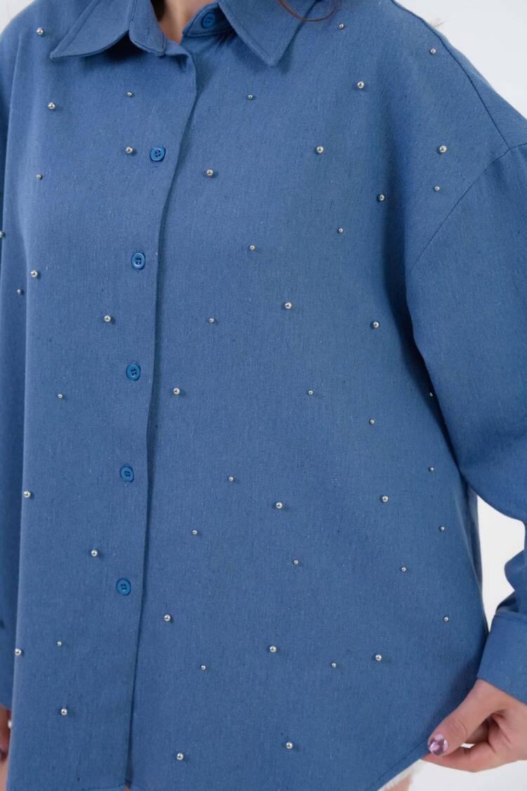 Pearl Stone Detailed Denim Shirt 29069