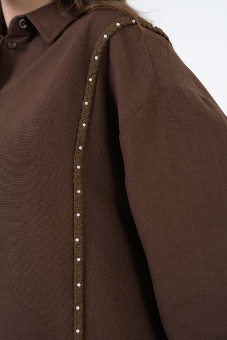 Embroidered And Pearl Detailed Linen Shirt 29077