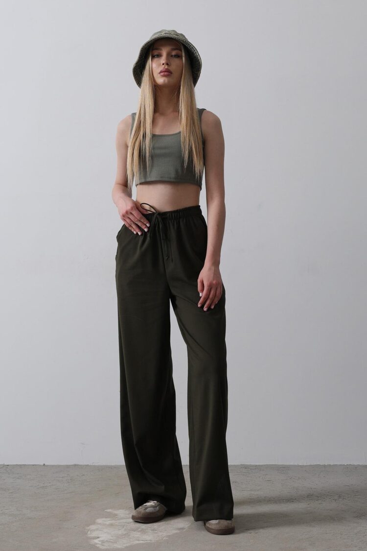 Wide Leg Pants With Elastic Waist - Reyon - Globality Store - Women Clothes Wholesale Turkey
