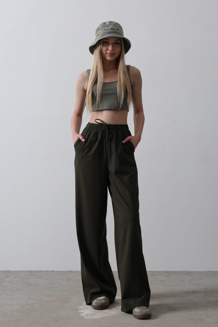 Wide Leg Pants With Elastic Waist