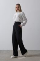 Half-Elastic Waist Palazzo Pants - Navy - Reyon - Globality Store - Women Clothes Wholesale Turkey