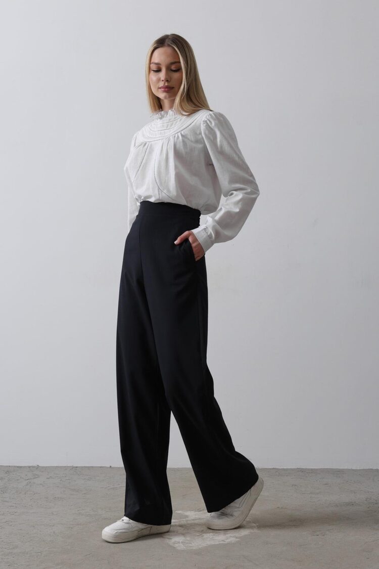 Half-Elastic Waist Palazzo Pants - Navy - Reyon - Globality Store - Women Clothes Wholesale Turkey