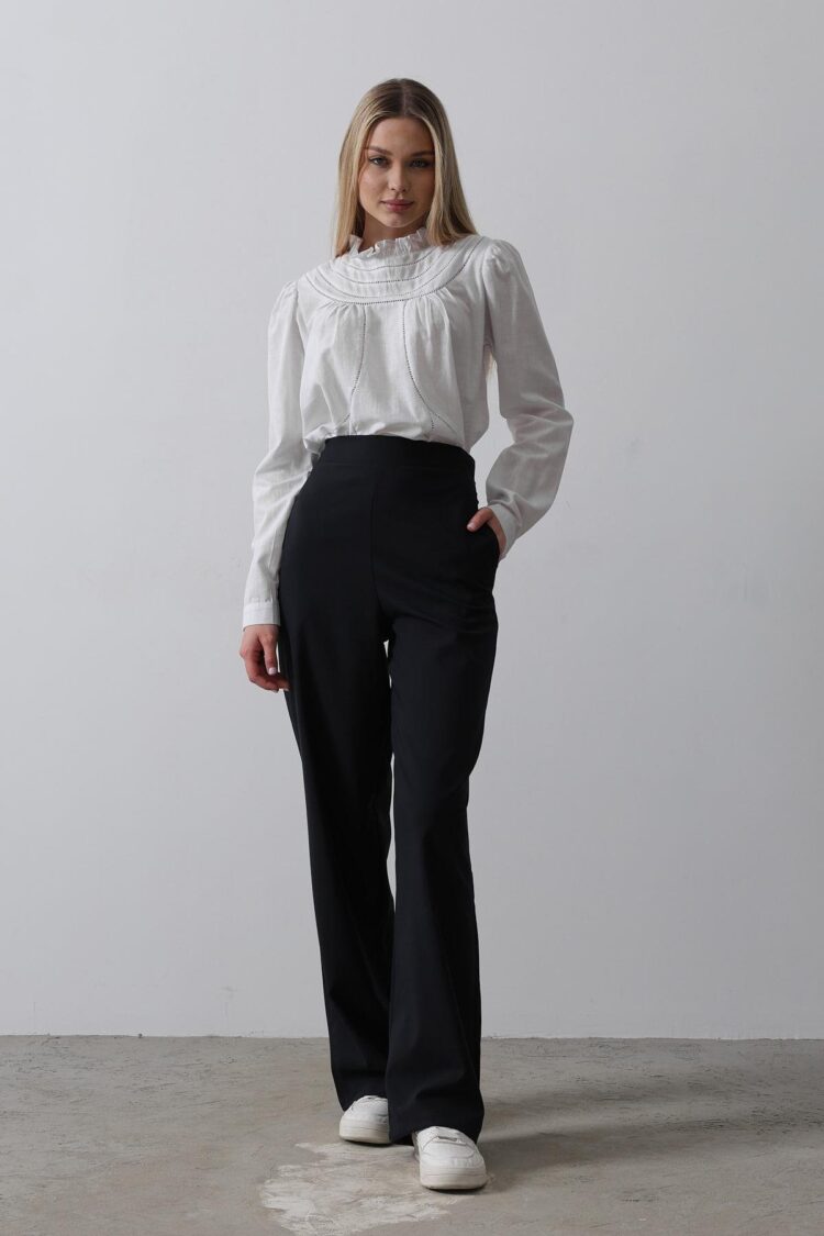 Half-Elastic Waist Palazzo Pants - Navy