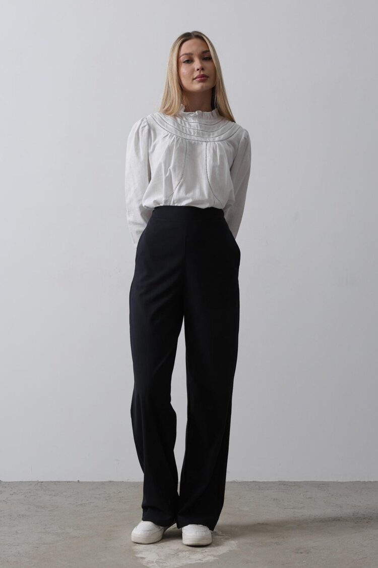 Half-Elastic Waist Palazzo Pants - Navy