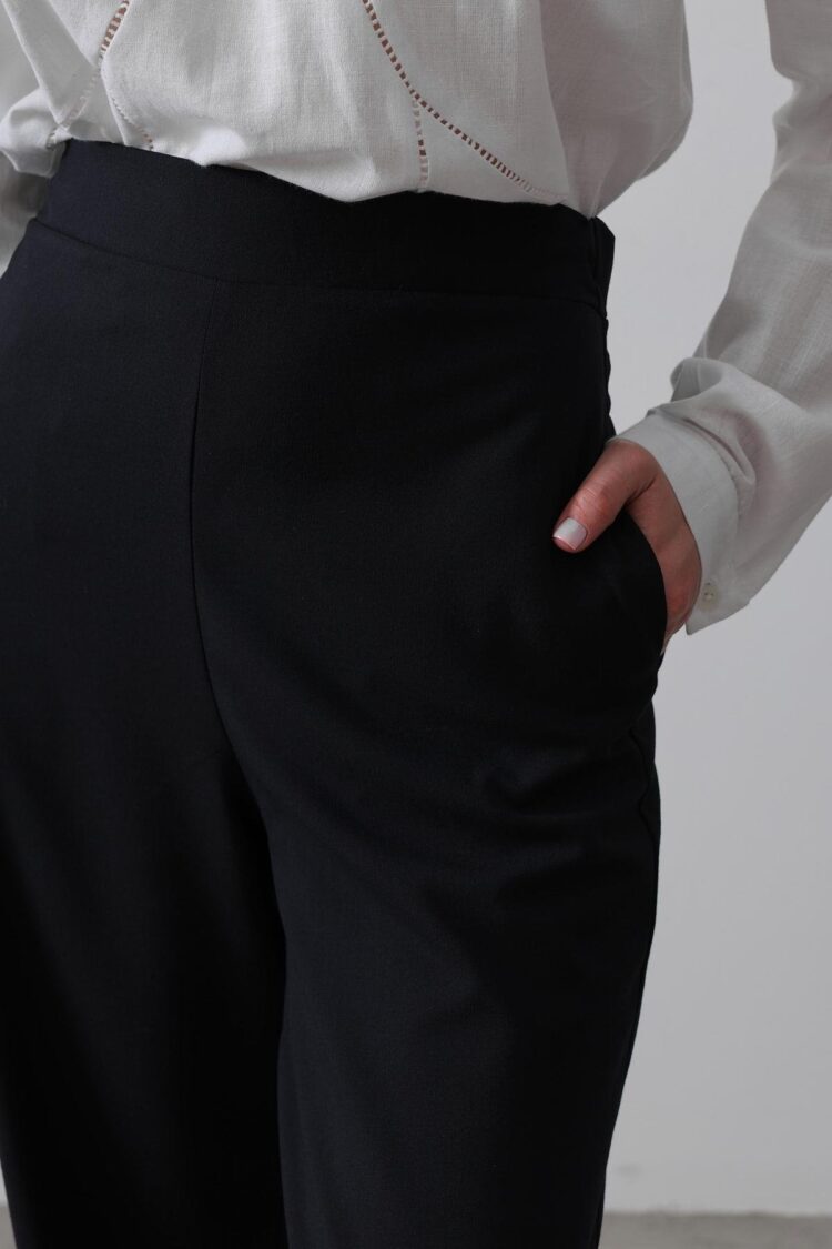 Half-Elastic Waist Palazzo Pants - Navy