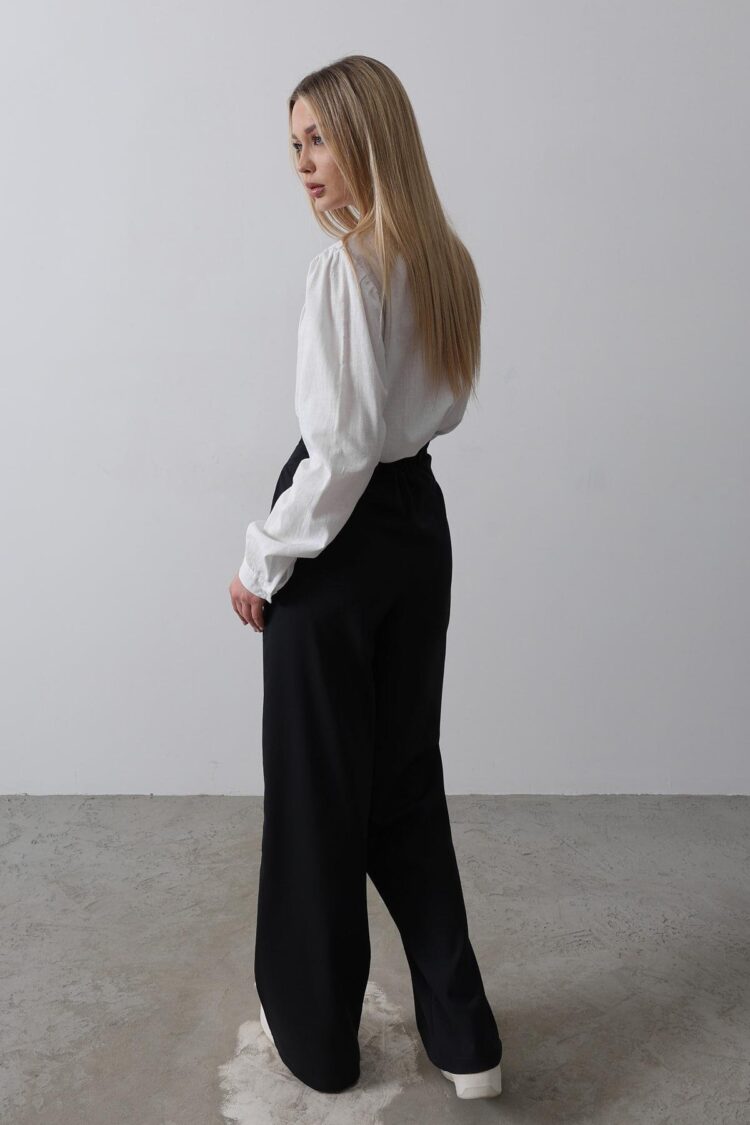 Half-Elastic Waist Palazzo Pants - Navy