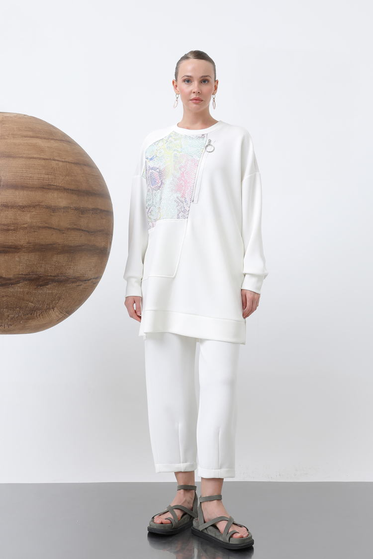 Front Jacquard Zipper Detailed Trouser Set - Puane - Globality Store - Women Clothes Wholesale Turkey