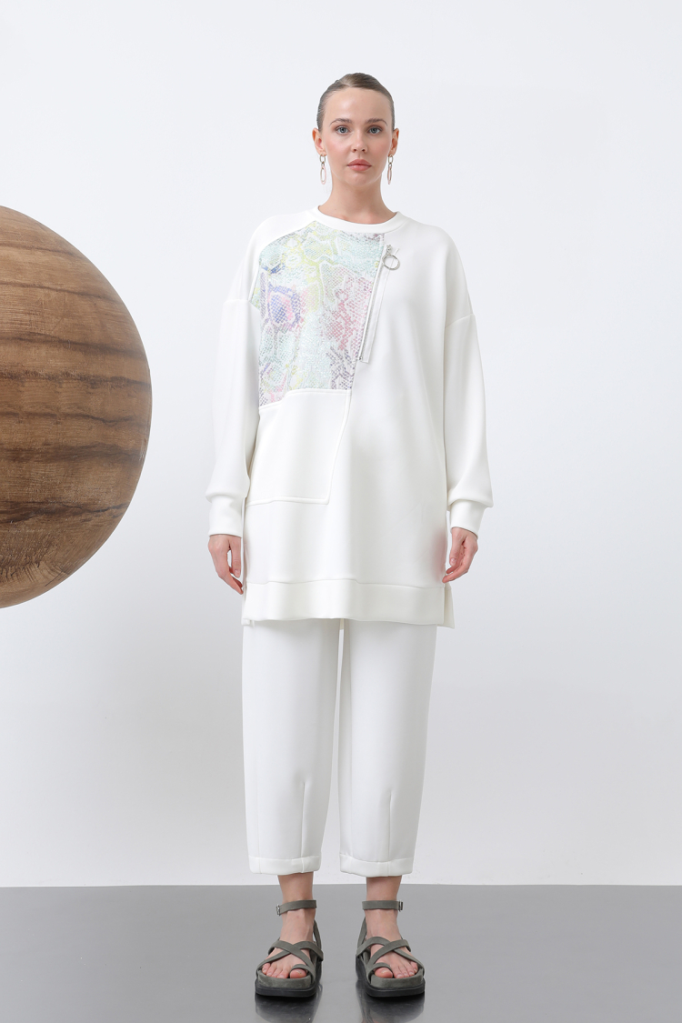 Front Jacquard Zipper Detailed Trouser Set