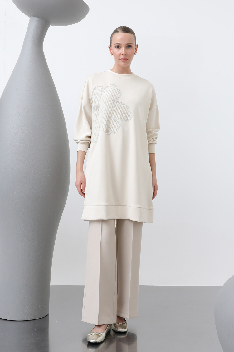 Front Embroidered Garni Detailed Tunic - Puane - Globality Store - Women Clothes Wholesale Turkey