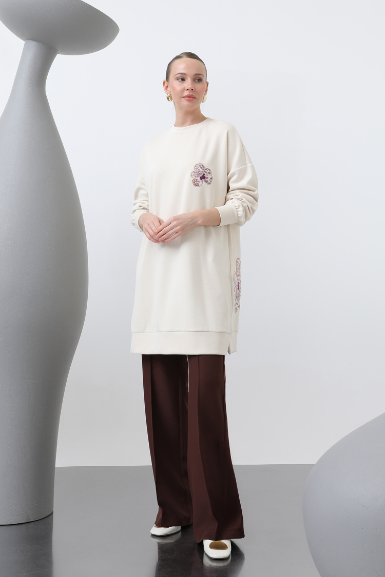 Front And Back Embroidery Detailed Garnished Tunic - Puane - Globality Store - Women Clothes Wholesale Turkey
