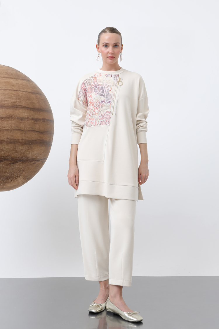 Front Jacquard Zipper Detailed Trouser Set - Puane - Globality Store - Women Clothes Wholesale Turkey