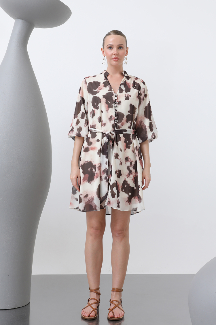 Patterned Short Dress - Multicolor