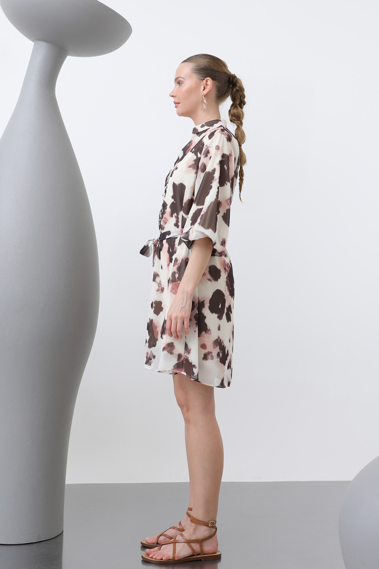 Patterned Short Dress - Multicolor