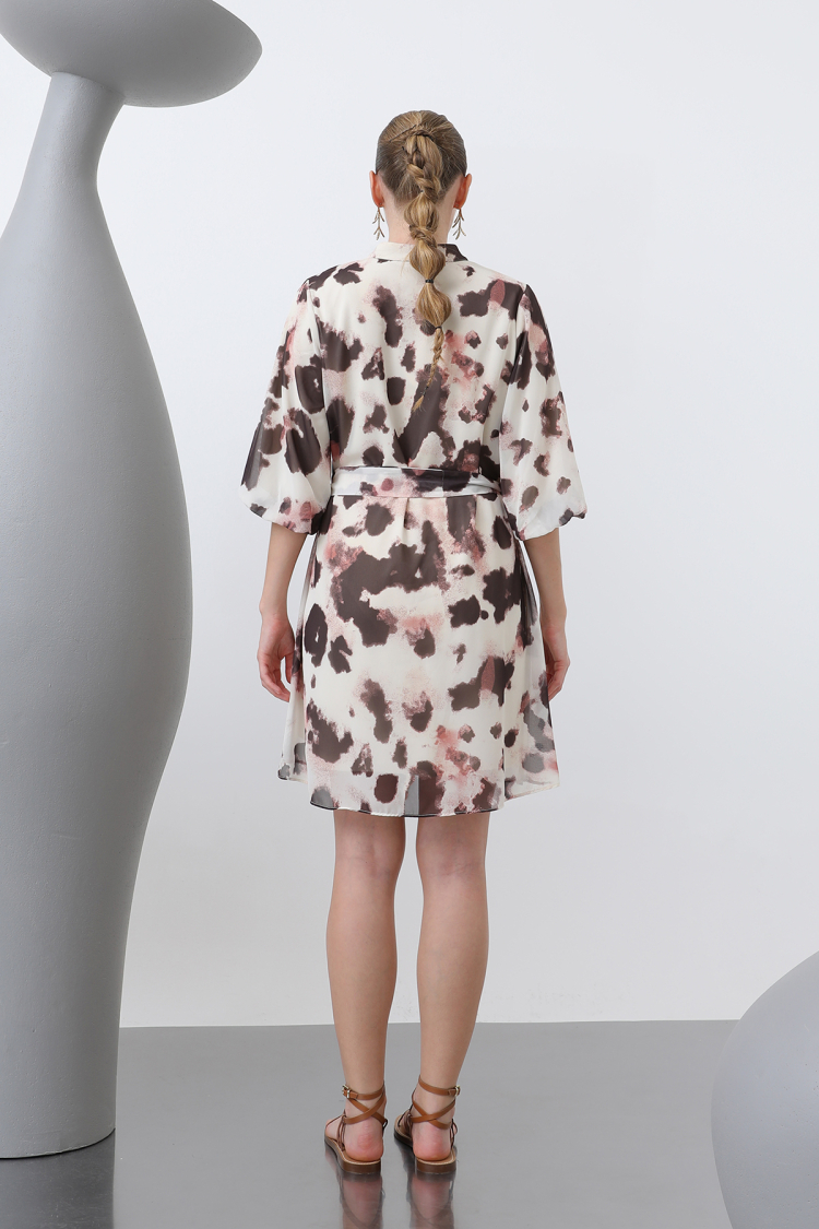 Patterned Short Dress - Multicolor
