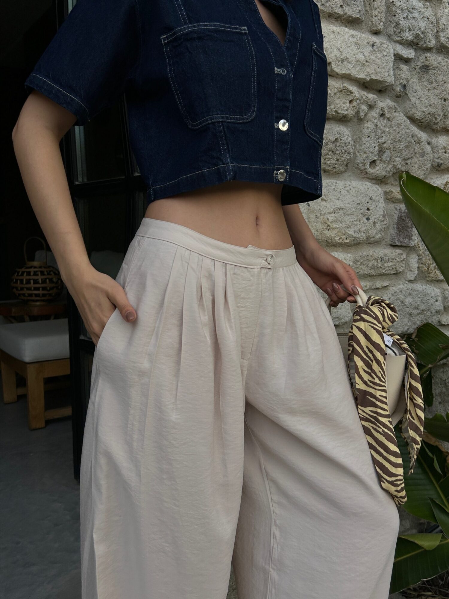 100% Modal Fabric Pleated Wide Cut Pants 29110 - First Angels - Globality Store - Women Clothes Wholesale Turkey