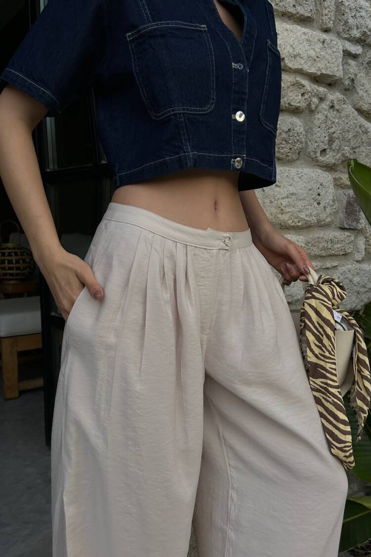 100% Modal Fabric Pleated Wide Cut Pants 29110