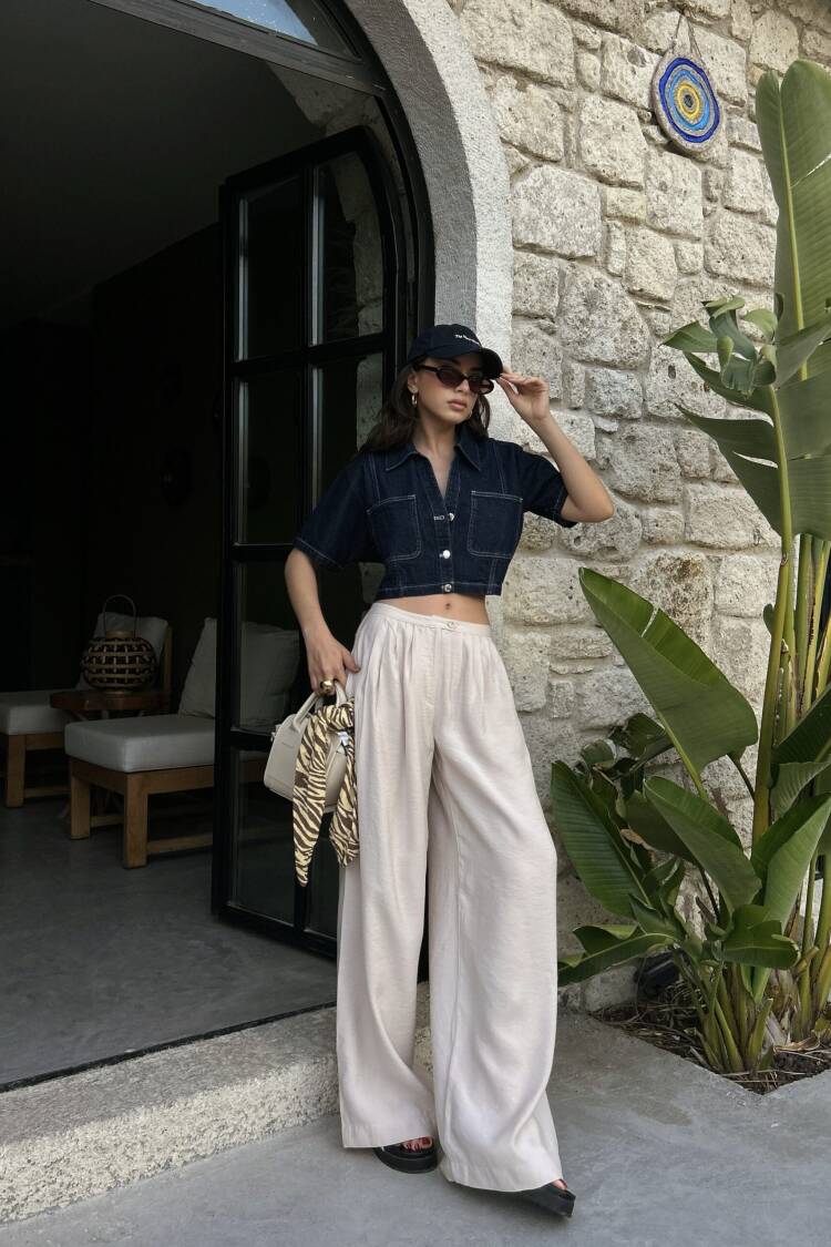 100% Modal Fabric Pleated Wide Cut Pants 29110