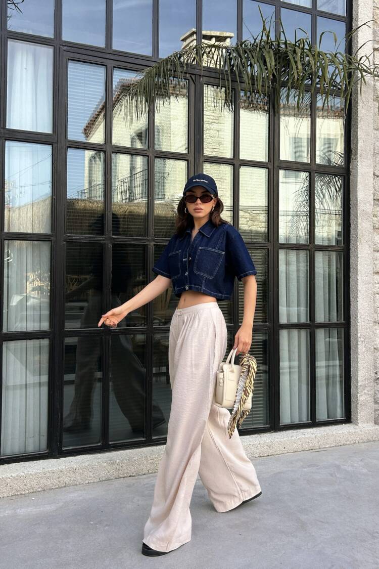 100% Modal Fabric Pleated Wide Cut Pants 29110