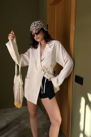 100% Modal Fabric Tie Oversize Jacket 29106 - First Angels - Globality Store - Women Clothes Wholesale Turkey