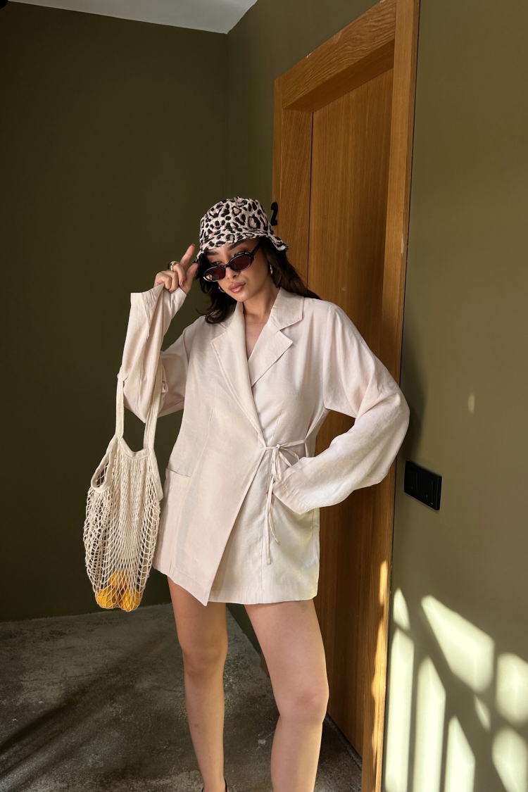 100% Modal Fabric Tie Oversize Jacket 29106