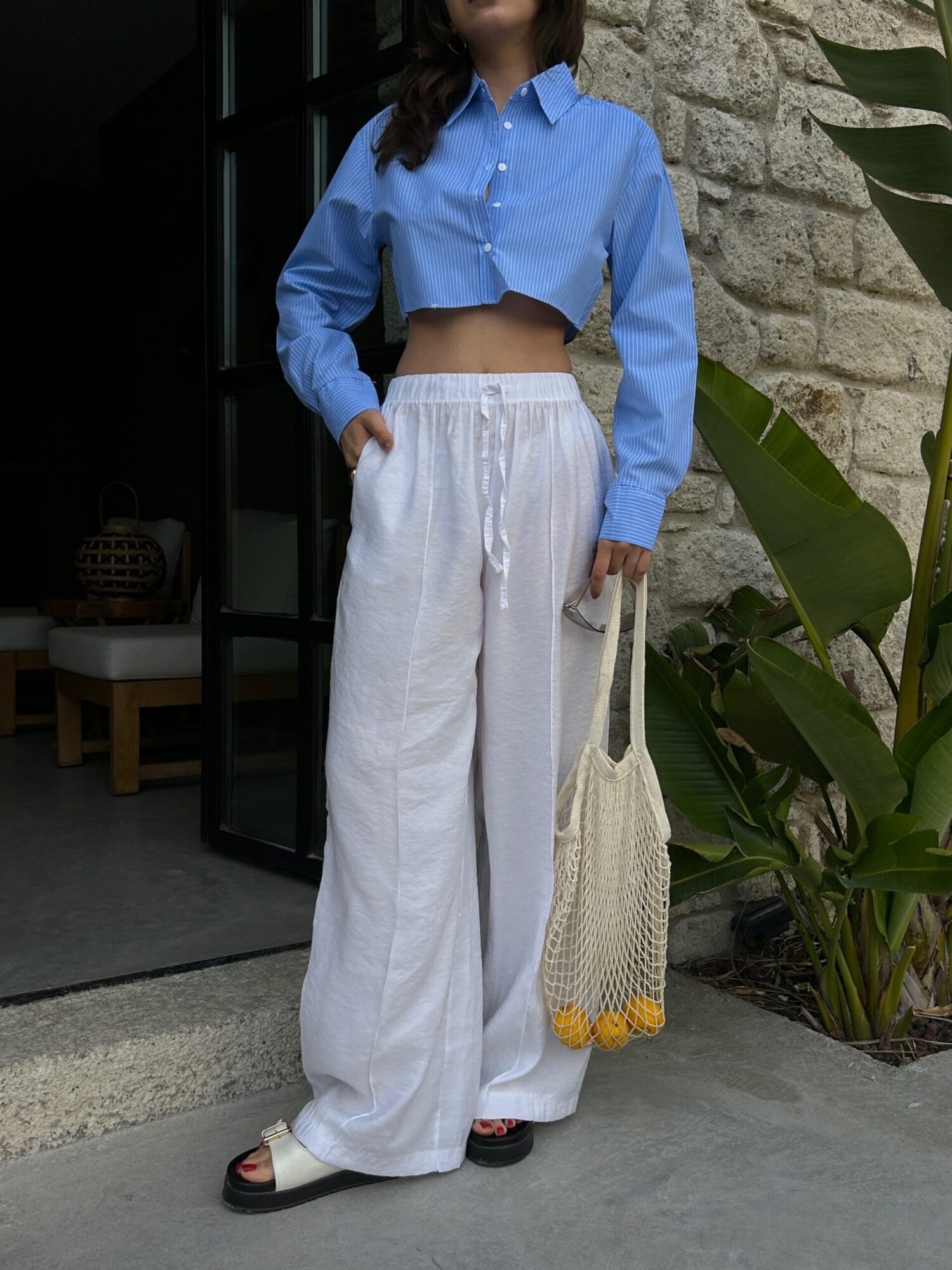100% Modal Waist Elastic Front Seam Detailed Wide Cut Pants 29109 - First Angels - Globality Store - Women Clothes Wholesale Turkey