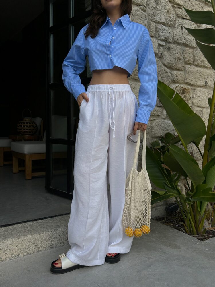 100% Modal Waist Elastic Front Seam Detailed Wide Cut Pants 29109 - First Angels - Globality Store - Women Clothes Wholesale Turkey