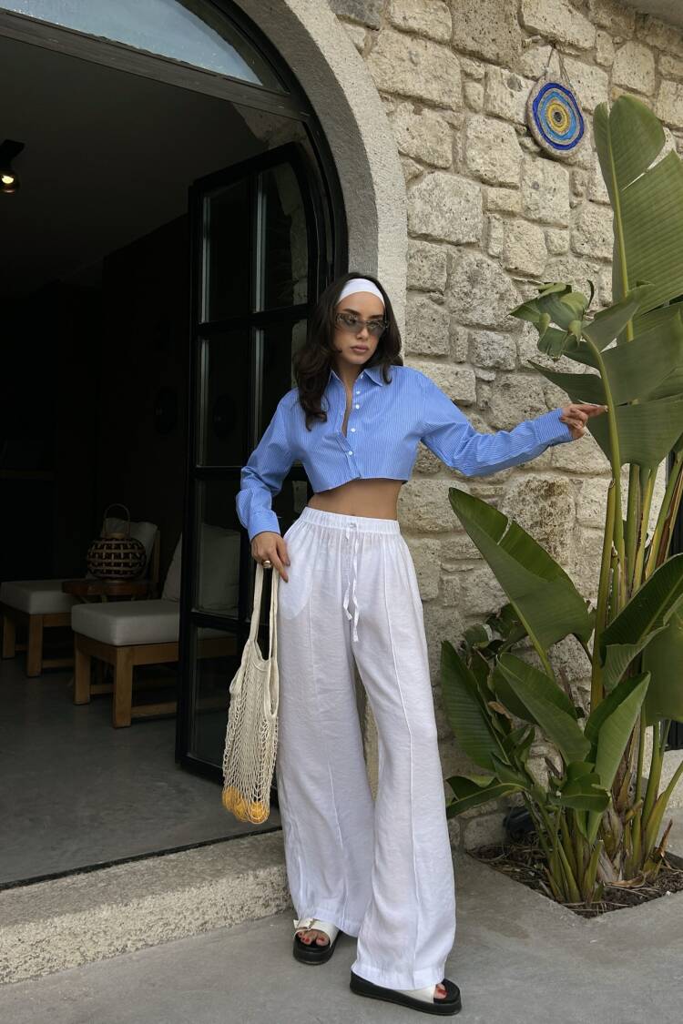 100% Modal Waist Elastic Front Seam Detailed Wide Cut Pants 29109