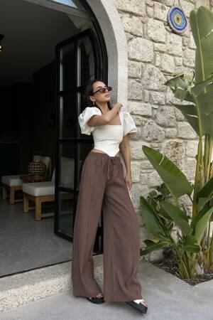 100% Modal Waist Elastic Front Seam Detailed Wide Cut Pants 29109 - First Angels - Globality Store - Women Clothes Wholesale Turkey